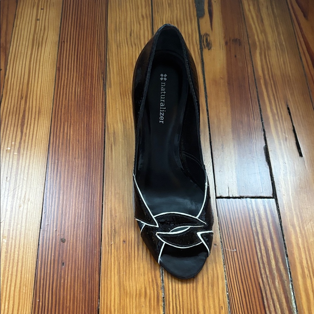 Naturalizer Black Peep Toe Heels with White Accents